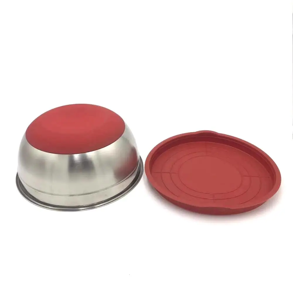 7 цветов миска для смешивания из нержавеющей стали с крышкой домашний кухонный миксер для яиц салатники Нескользящая силиконовая нижняя чаша для хранения пищевых продуктов набор - Цвет: 30cm-Red