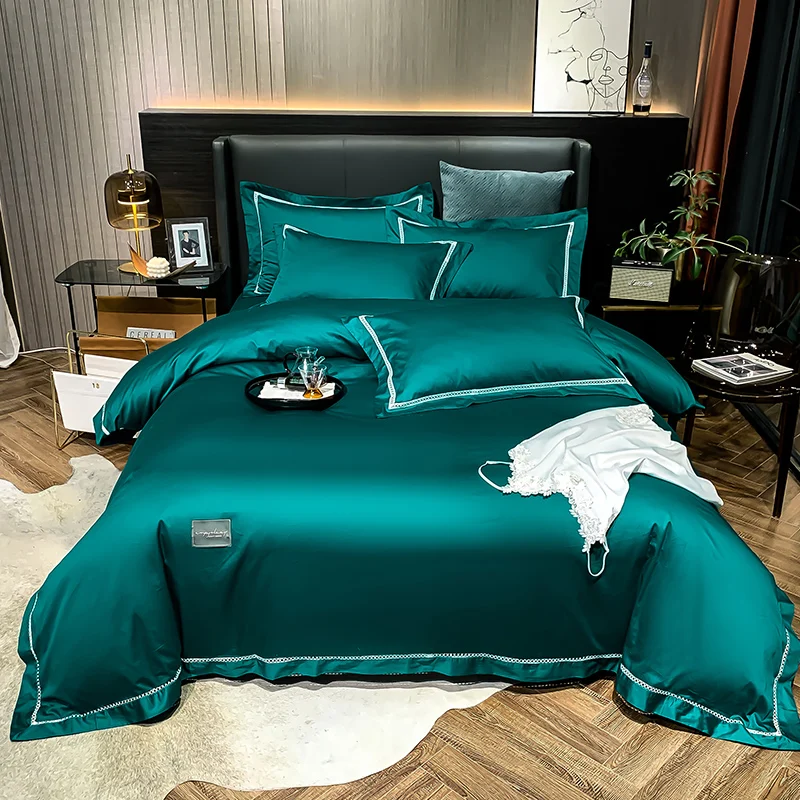 Black silkly egyptian cotton Bedding Sets Bed Linen Duvet Cover with comforter fitted sheet Pillowcase queen king size 5pcs | Дом и сад