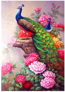 

Peony Flowers Diamond Mosaic Painting Peacocks Bird Rhinestone Embroidery Cross Stitch Wall Stickers Crystal Pictures Handcraft