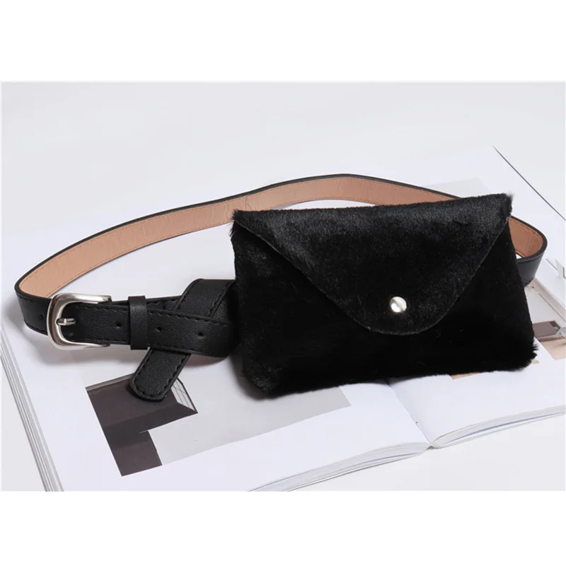 Black Waist bag Новинка, женская сумка на пояс, модная, плюшевая, на пояс,, зимняя, для девушек, искусственная кожа, мех, на грудь, маленькая, с клапаном, на пояс, сумки для путешествий, сумка для денег - Цвет: Black Waist bag