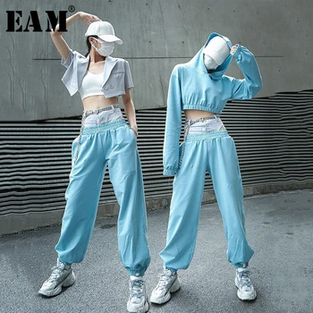 

[EAM] Wide Leg Pants Three Piece Suit New Hooded Long Sleeve Black Loose Fit Women Fashion Tide Spring Summer 2020 1T994