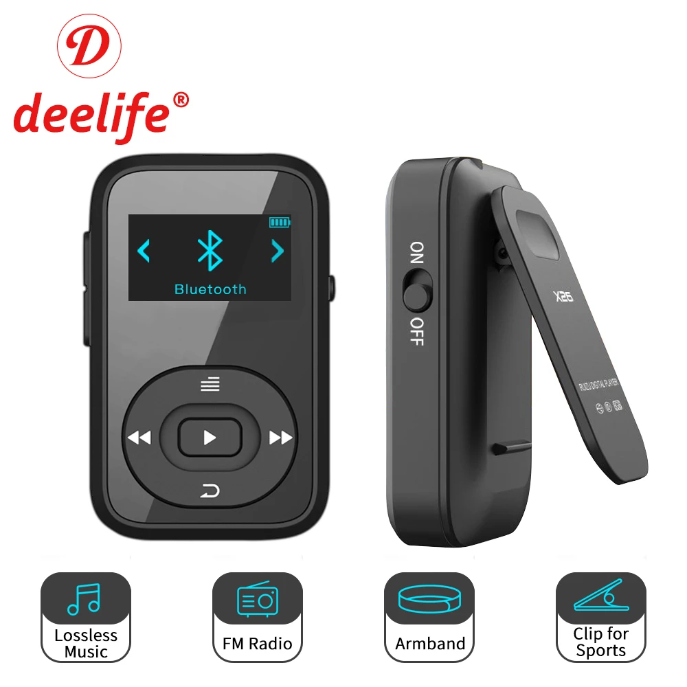 Deelife الرياضة مشغل Mp3 بلوتوث مع كليب راديو Fm شارة المحمولة