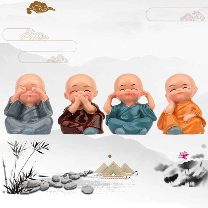 Автомобильные украшения 4 шт./компл. 4 не Смола монахи Maitreya Будда кунг-фу фигурка кукла подарок авто украшение приборной панели Кулоны, подвески