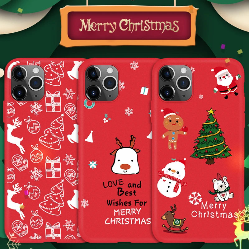 

Christmas Matte Cover For iPhone 11 2019 6.1inch Christmas Red Cases For iPhone 11 Pro Max 6.5inch Silicone Soft TPU for 11Pro