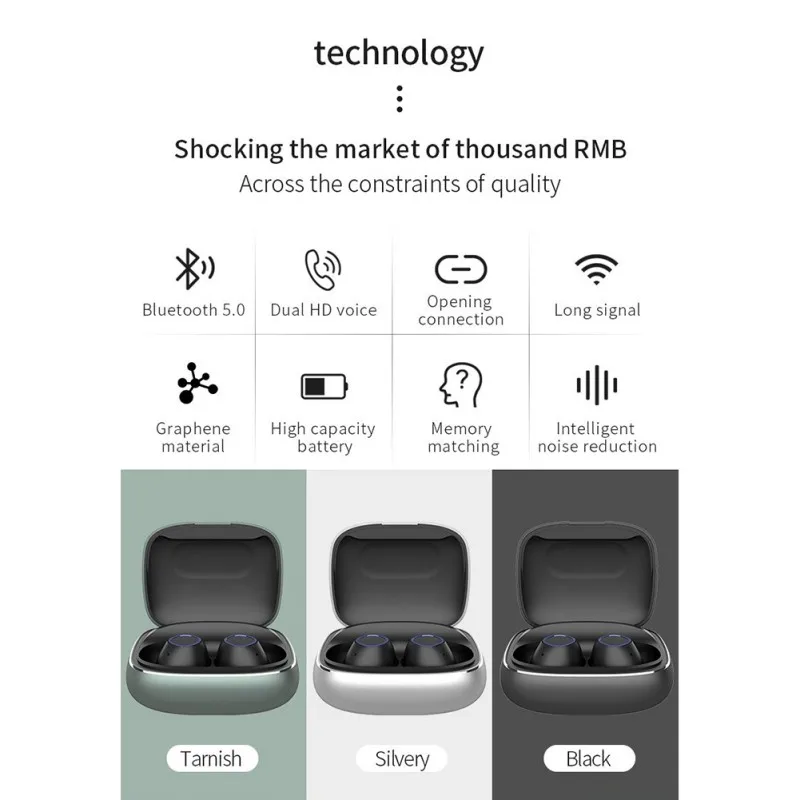 New In-ear Earphone For Bluetooth 5.0 Smart Noise-Cancellation Sports Earphone Headset Accessories