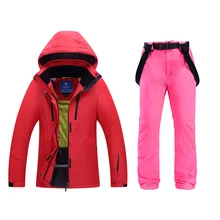 Женский лыжный костюм, однотонный утепленный лыжный костюм, ветронепроницаемый, защита от брызг, ткань, теплая, дышащая, двойная доска, для улицы