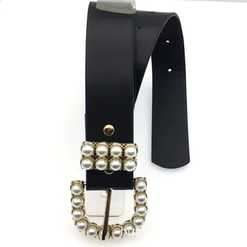 

New Fashion with Water Pearl Women's Versitile Waistband Female Garment accessory Imitation Leather 3.3cm Wide Strap Belts