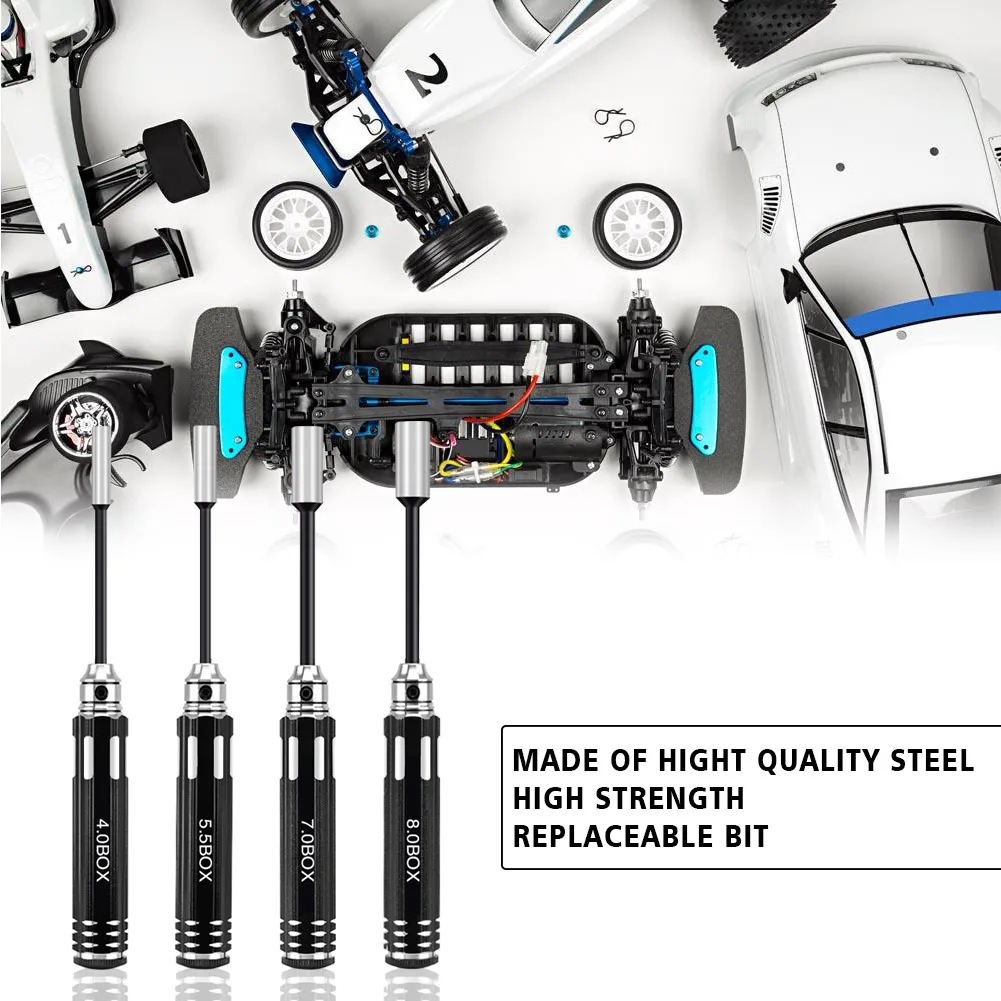 알렌 스크루 드라이버 4.0mm 5.5mm 7.0mm 8.0mm 육각 드라이버 세트 RC 도구 플랫 헤드 육각 나사 드라이버 렌치 도구 키트 RC 자동차 드론