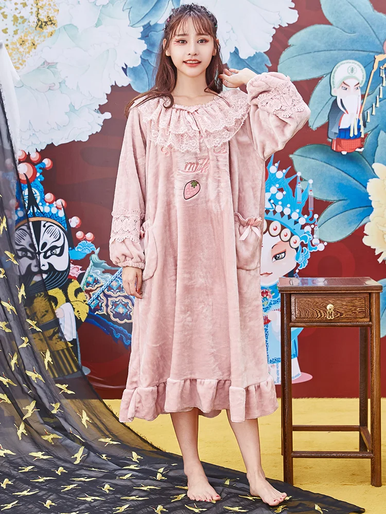 sleepwear nightwear nightdress thick warm winter night dress women dresses large sizes dressing gown sleeping dress Vintage