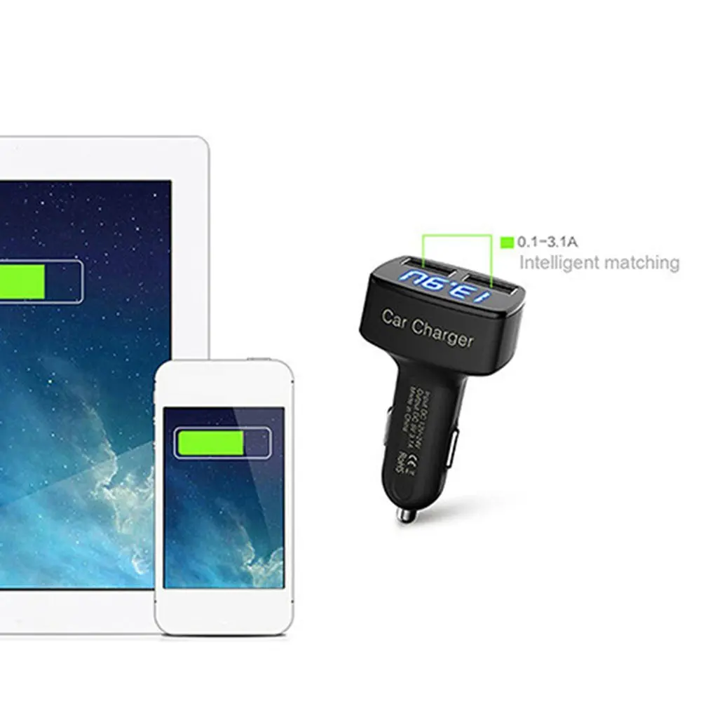 4 в 1 устройство для автомобиля с двумя портами USB Зарядное цифровой светодиодный