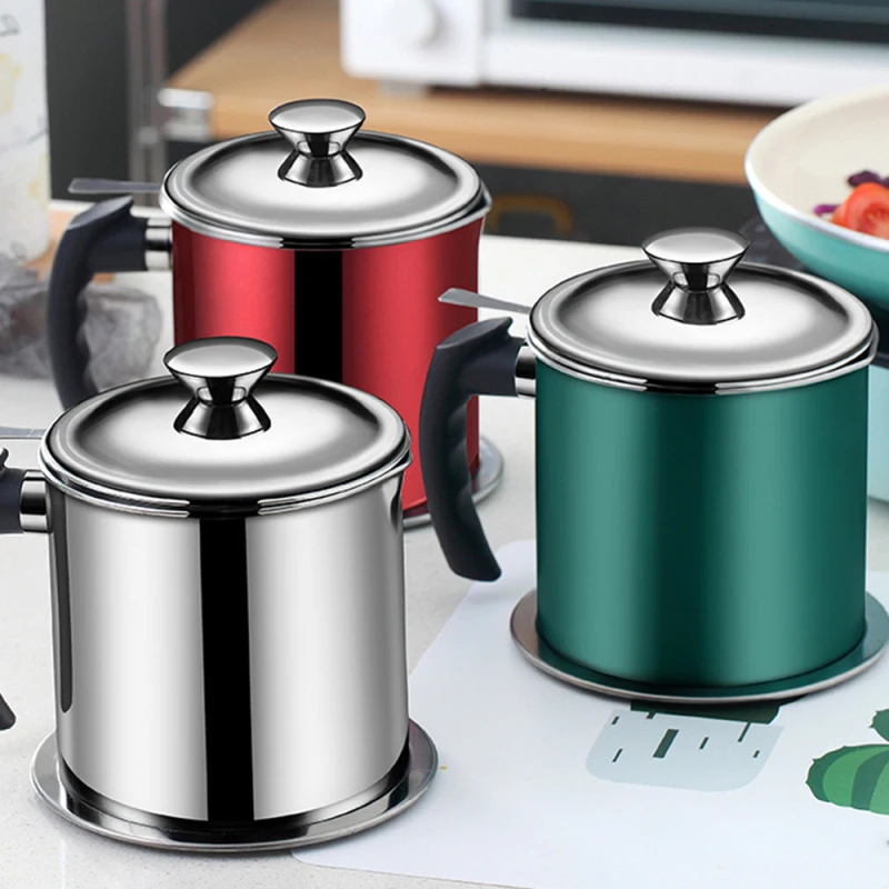 1.2L Kitchen Cooking Oil Filter Pot Soup Grease Stainless Steel Strainer Separator