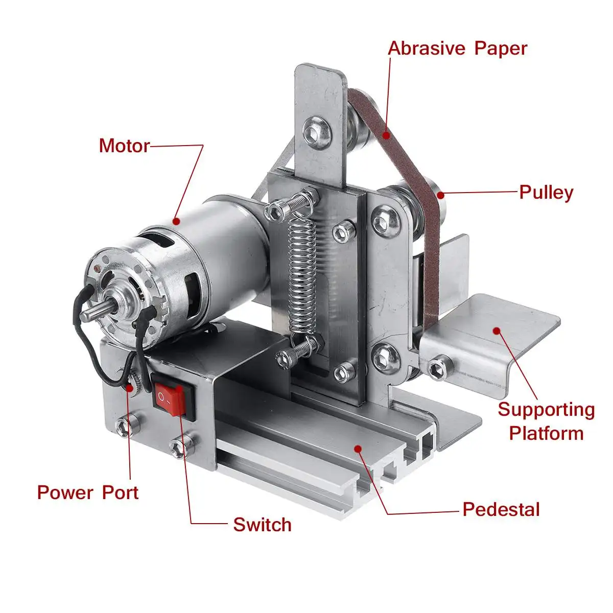 

Mini Angle Grinder Electric Belt Sander with Adapter Polishing Grinding Machine Cutter Edges Sharpener Belt Grinder Woodworking