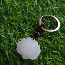 Красивая Подлинная ручная работа натуральный белый нефрит резная подвеска ввиде цветка лотоса брелок модный резной брелок для ключей ювелирные изделия
