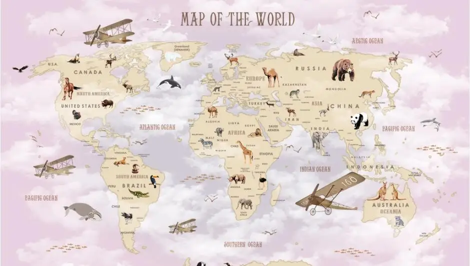 Mural, Cartoon World Background, Papéis de parede