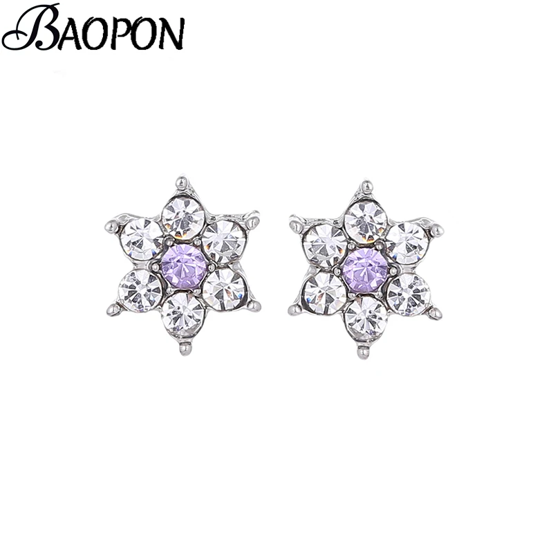 BAOPON 2019 Новые блестящие циркониевые кристаллы цветок серьги гвоздики для женщин