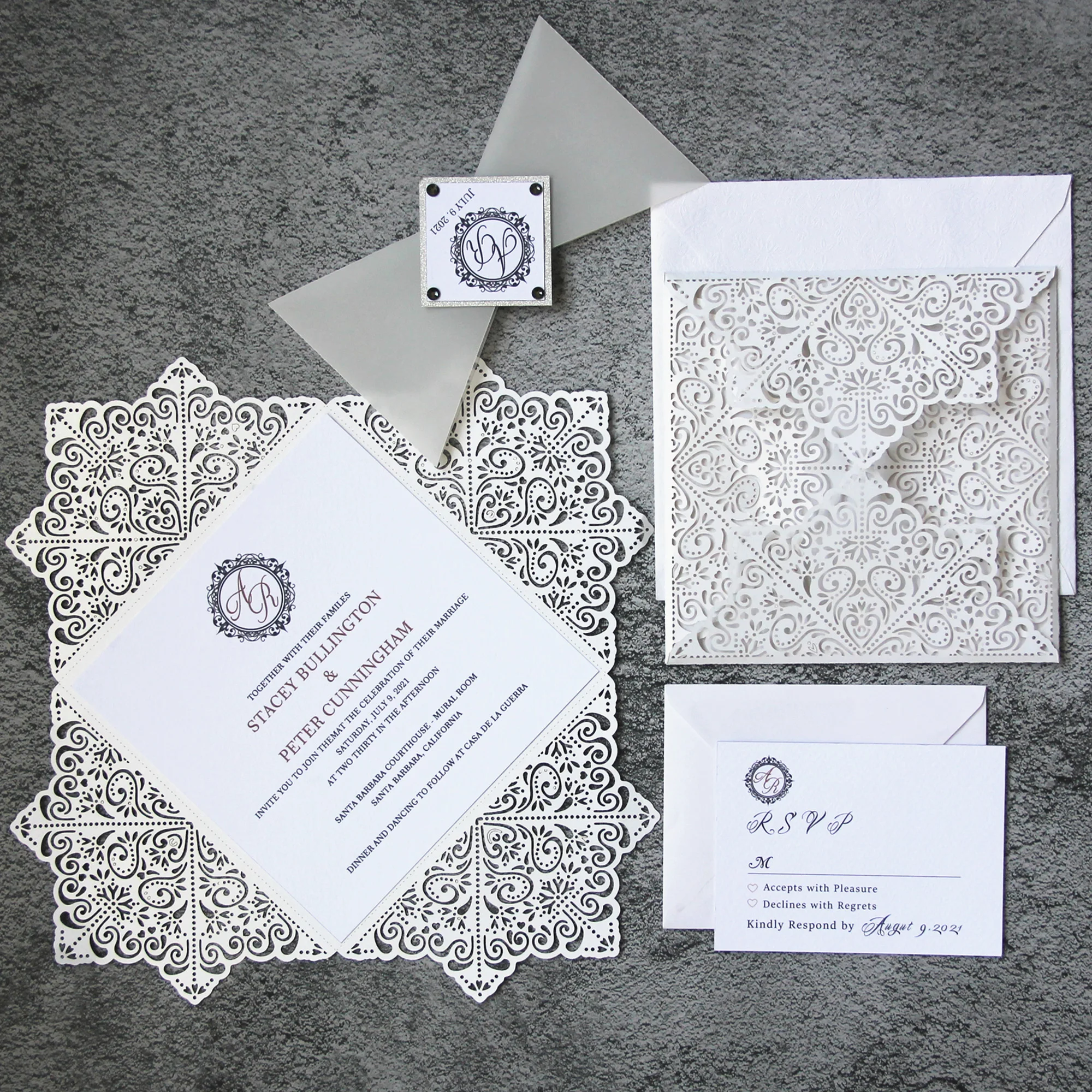Print custom invitations Elegant Luxury customized Laser Cut Wedding