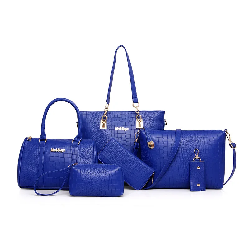 

Holy Snow Beauty WOMEN'S Bag New Style Europe And America-Style Different Size Bags Six Pieces Set Crocodile Pattern Hand Crossb