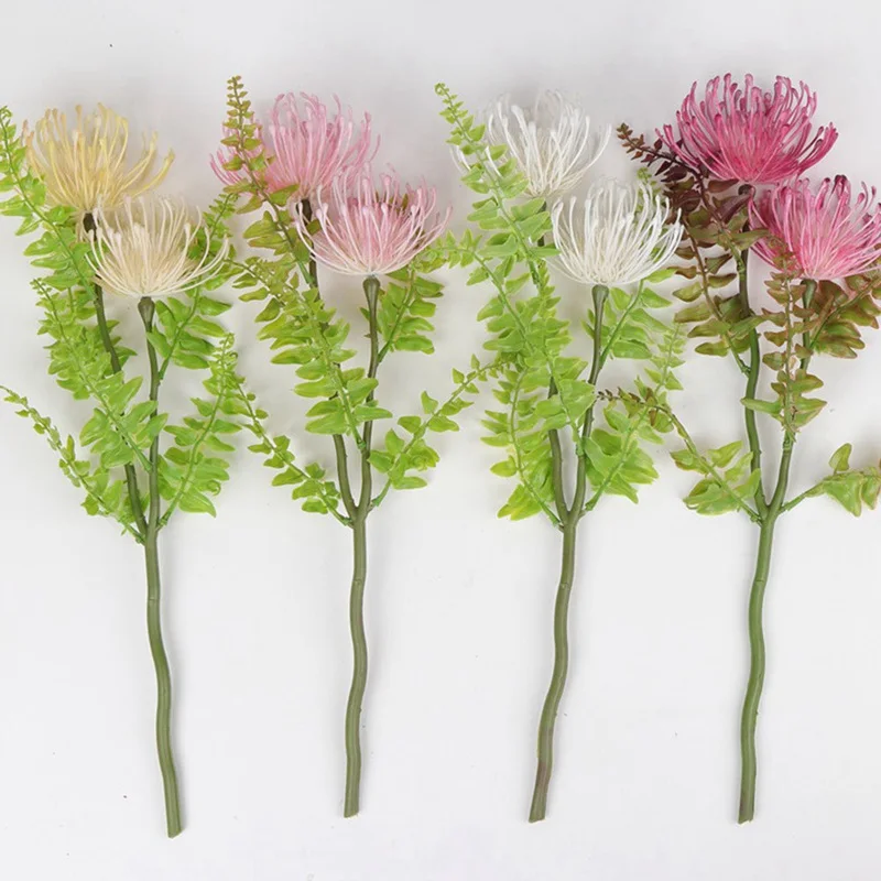 Флокированные Leucospermum искусственные цветы для свадебного украшения Флорес Искусственные пластиковые искусственный цветок растение Флер искусственные