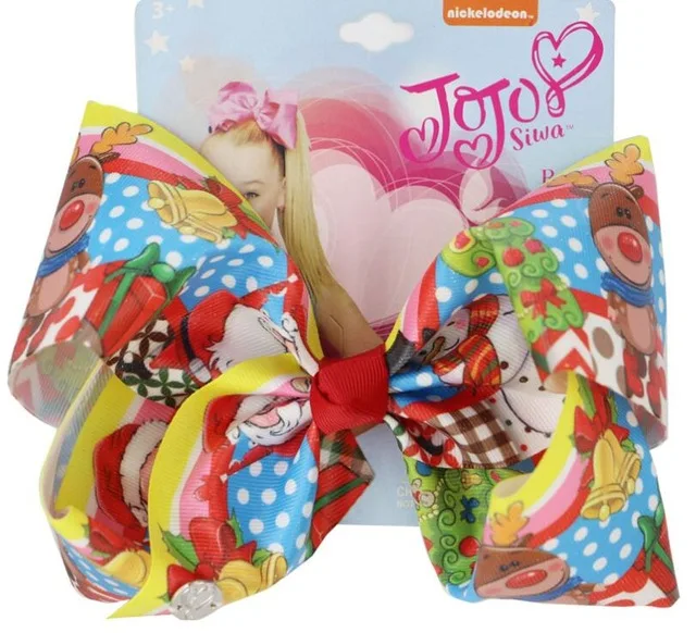 HOT SALE Christmas 8" Bows Large Hair Bow Kids Hair Bowknot print ribbon Handmade Hair Clip Hair Accessories for Girl 12PCS/