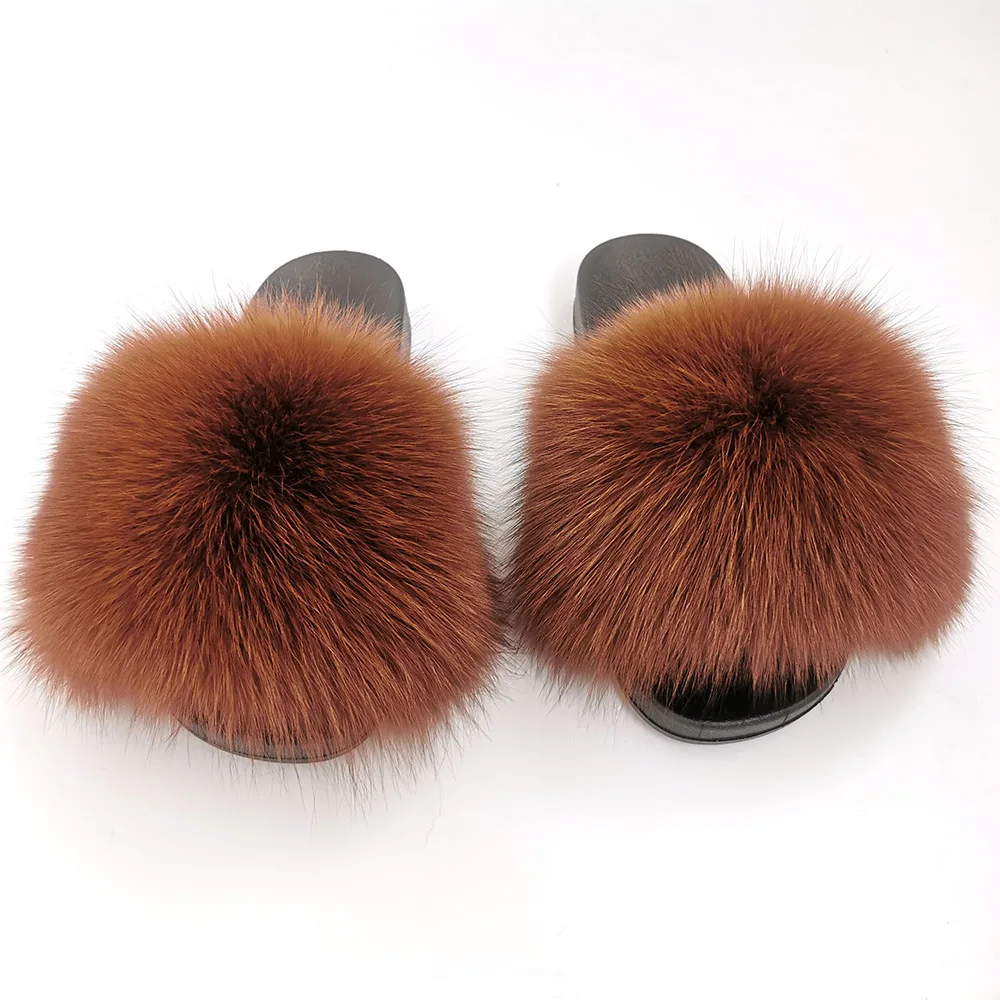 Шлепанцы женские с мехом енота сандалии из натурального Лисьего меха роскошные