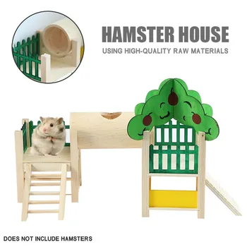 

Hamster wooden luxury castle pet supplies hamster toy wooden house interesting playground Habitat frame fence ladder exercise