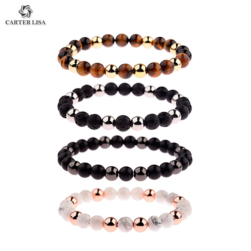 CARTER LISA Charm Мужской 4 цвета браслет 8 мм натуральный камень Лава бусы цепи браслеты