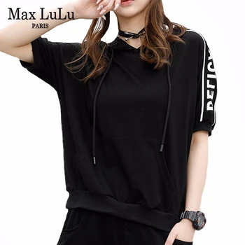 

Max LuLu European Fashion 2020 Summer Ladies Punk Style Streetwear Womens Casual Printed Tshirts Female Loose Hooded Tee Shirts