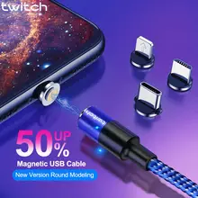Магнитный кабель Twitch Micro usb type C, супер быстрое зарядное устройство, USB C светодиодный кабель для iPhone, samsung, Xiaomi, Android, кабель Microusb