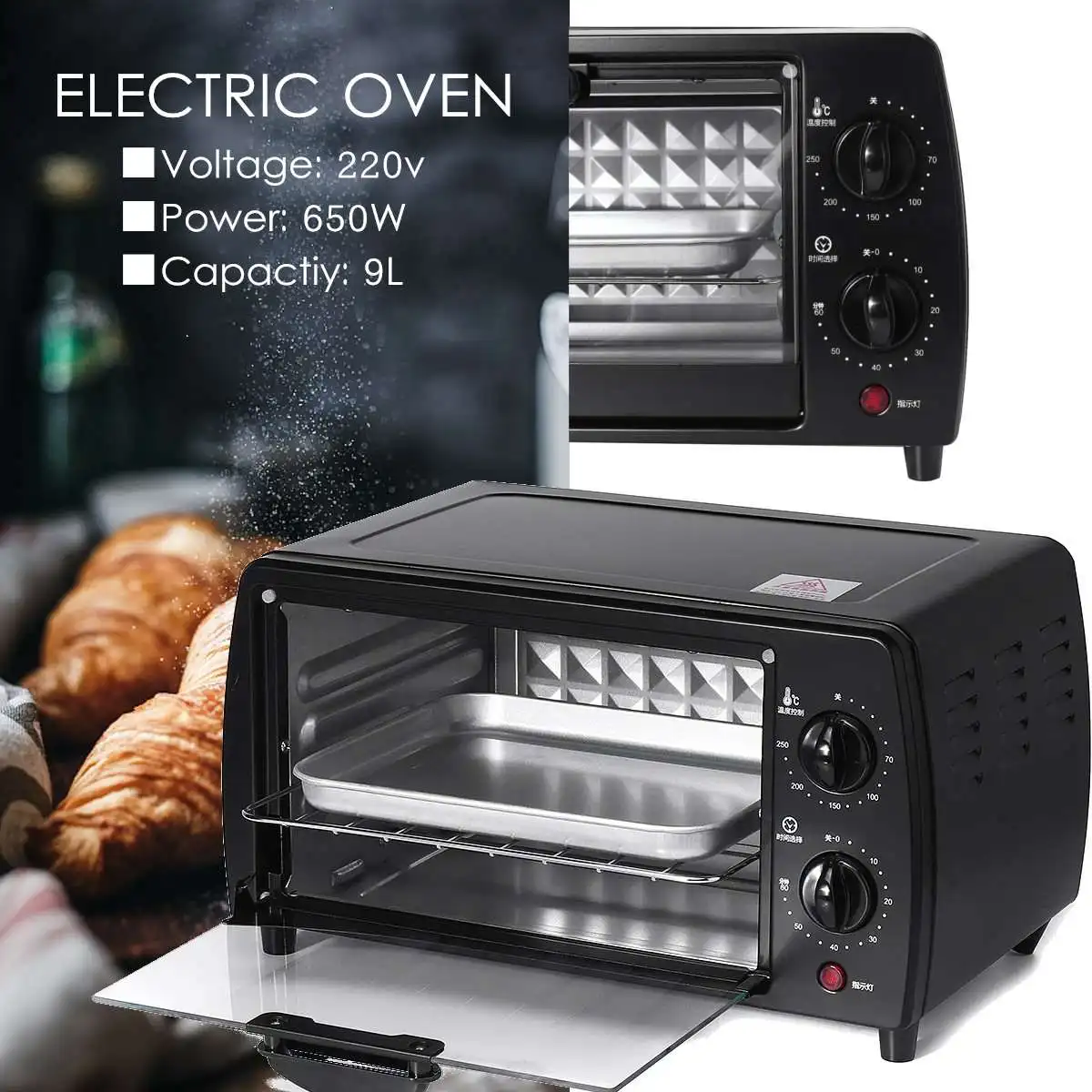 

220v 650W Grill Pan Tray Ovens Electric Oven Bread-Baking Bread Toaster Baking Machine Household Mini Intelligent Timing Baking