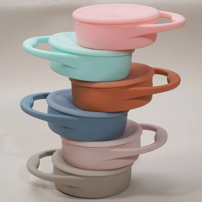 BPA Free Kids Silicone Food Storage Box Solid Color Baby Snack Cup Portable Children Snacks Container Lid