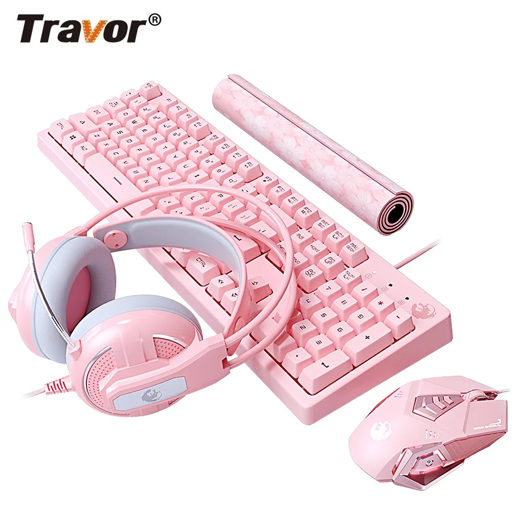 Travor светодиодный игровой клавиатура с подсветкой и мышь комбинированная Проводная USB клавиатура 4800DPI ноутбук для офиса и дома