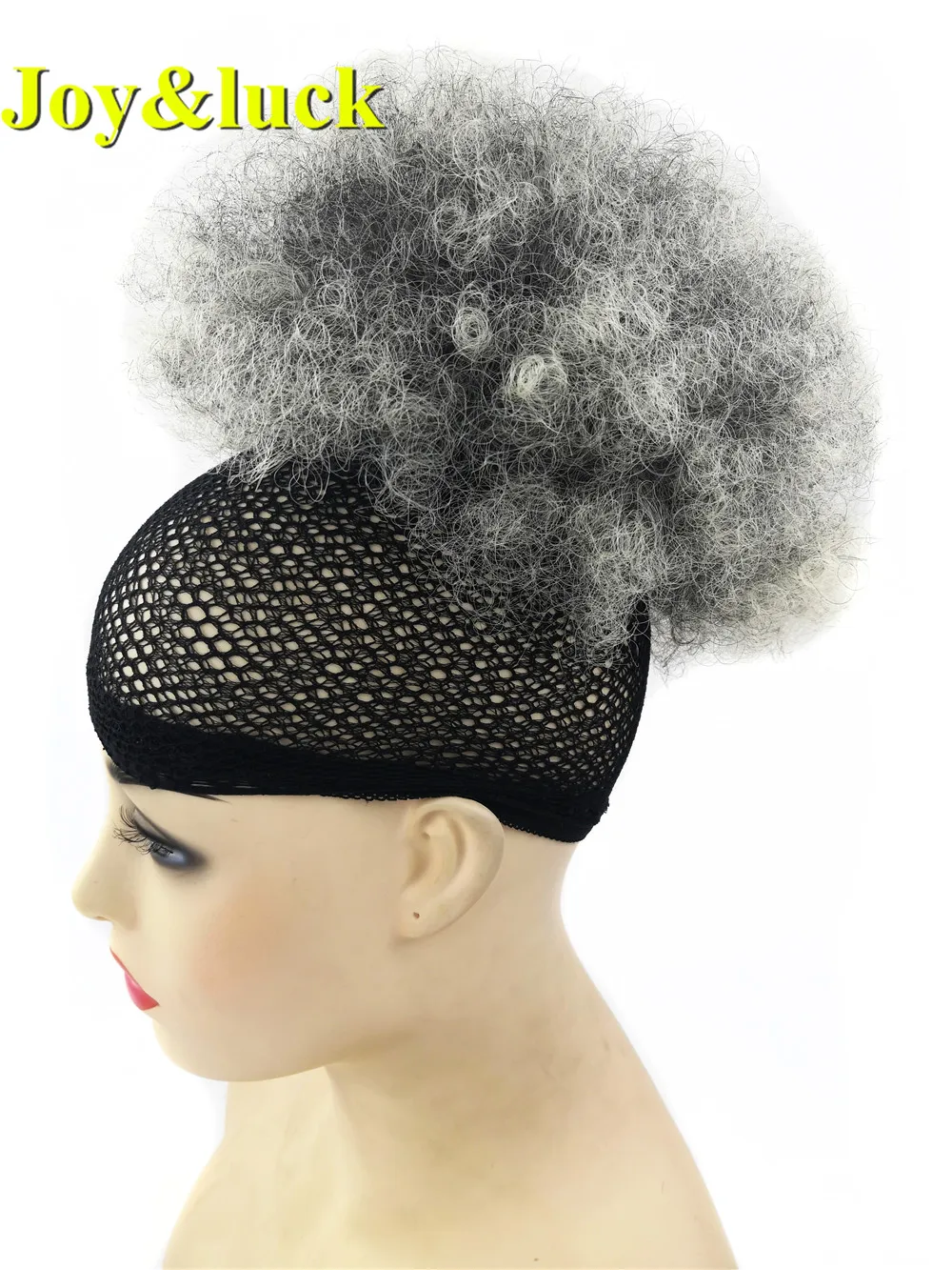 

Joy&luck Afro Curly Chignon for Black Women Hair Bun Synthetic Curly Wig Ponytail with Clip in High Puff Ombre Brown Color