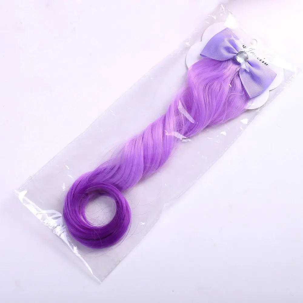 1 шт., детский бант, заколка для волос, длинные градиентные кудри, парик, лента для волос со шпилькой для девочек, детская Милая модная Милая повязка на голову, инструмент для укладки волос - Цвет: Фиолетовый
