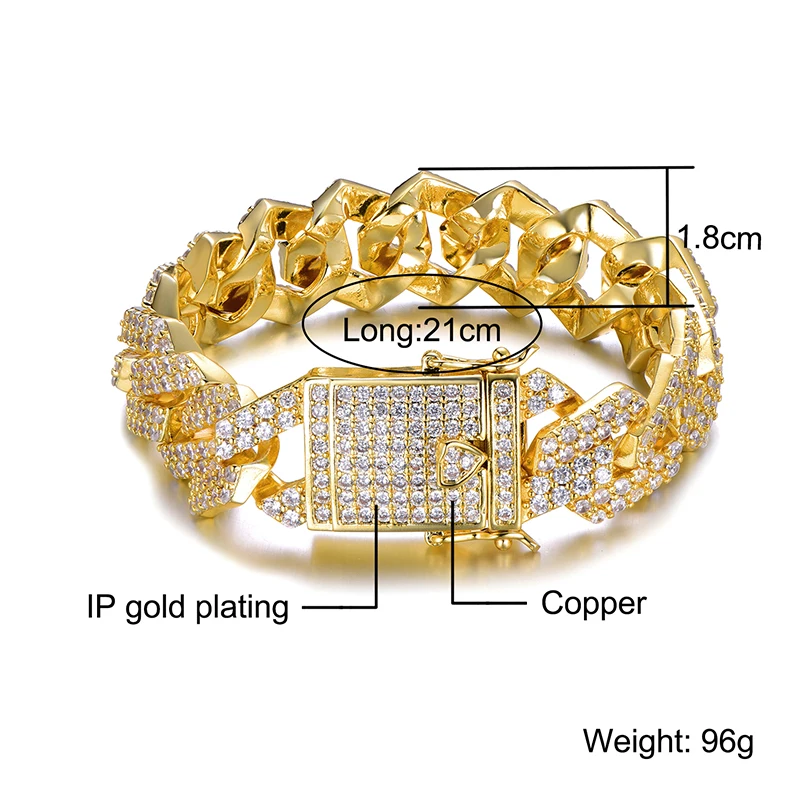 Хип-хоп 18 мм Bling Heavy CZ Iced Out, кубинская звеньевая цепь, полный кристалл, мужской браслет, ожерелье для мужчин, рэппер, ювелирное изделие 1"-24"