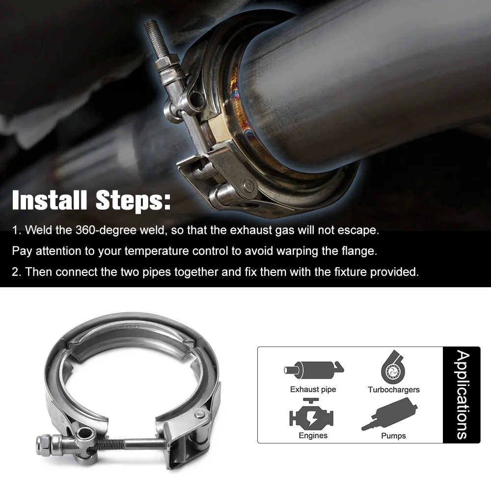 VR-2.5" STAINLESS STEEL 304 TURBO/INTERCOOLER/DOWNPIPE/DOWN PIPE/HOSE NORMAL OR QUICK RELEASE V Band CLAMP VCN25/VCQ25