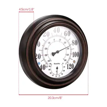 

Indoor/Outdoor Thermometer Hygrometer Wall Metal Decorative Big Hanging Round Beautiful Thermometer For Room Kitchen Patio