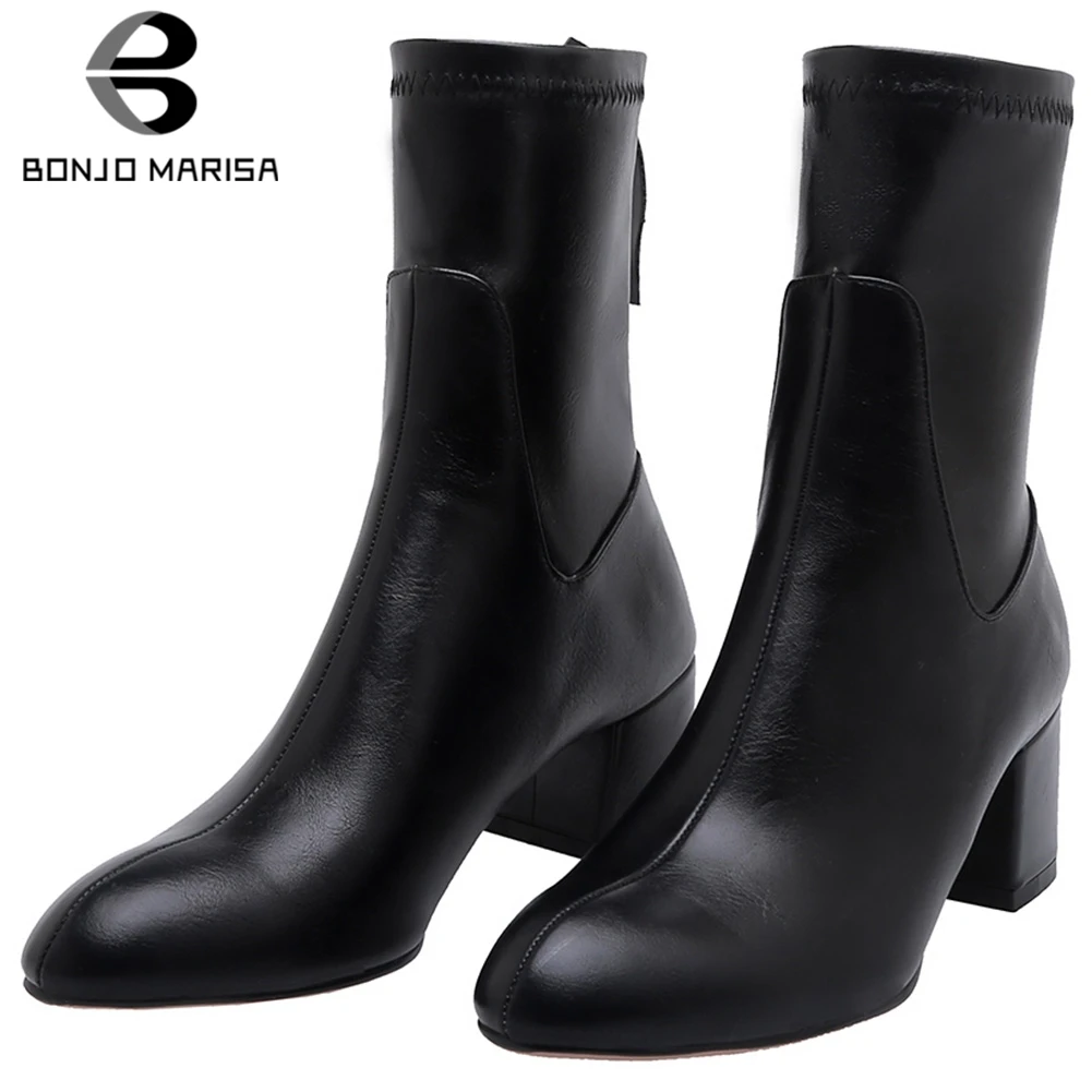 

BONJOMARISA Plus Size 33-45 Ladies Mature Black Booties Winter Warm Fur Ankle Boots Women 2020 High Chunky Heels Shoes Woman