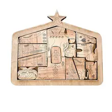 Statue de Puzzle en bois de jésus, Puzzle de nativité, Design brûlé de bois, jeu de Puzzle, ornement artisanat Sculpture décorations F