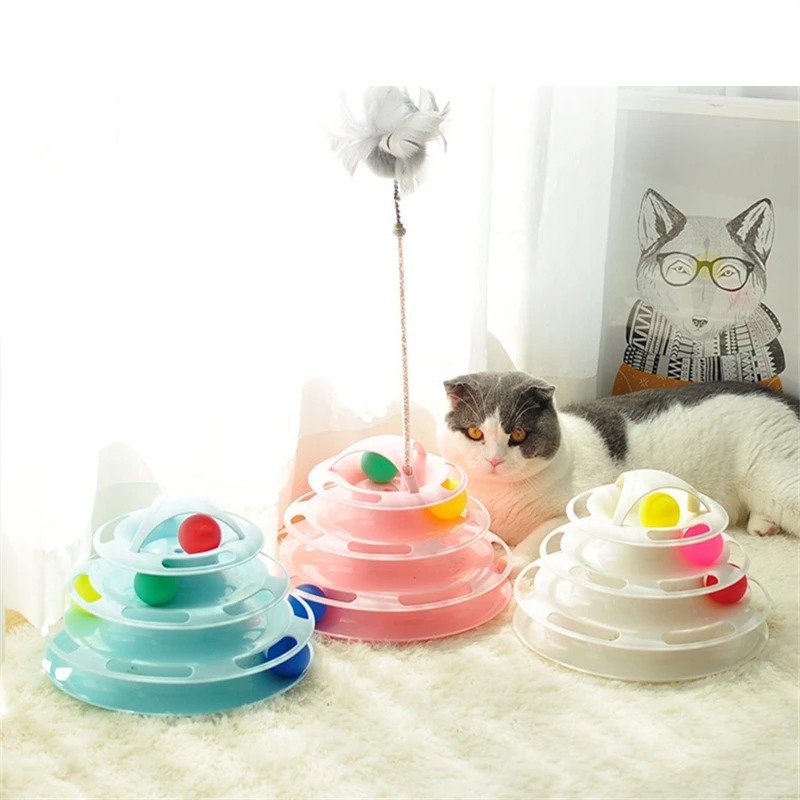 Pets Interactive Toys Cats Four-tier Turntable Pet Intellectual Track Tower Funny Cat Toy Plate 4 Balls Levels Supplies | Дом и сад