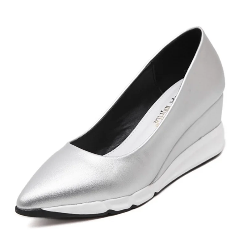 

Pointed Toe Shallow Women Pumps Microfiber Wedge High Heels Platform Waterproof Non-Slip Comfortable Shoes