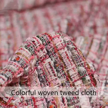 

New Fuchsia Pink Color Woven Small Fragrance Tweed Fabric Women's Coat Fashion Clothing Custom Fabric