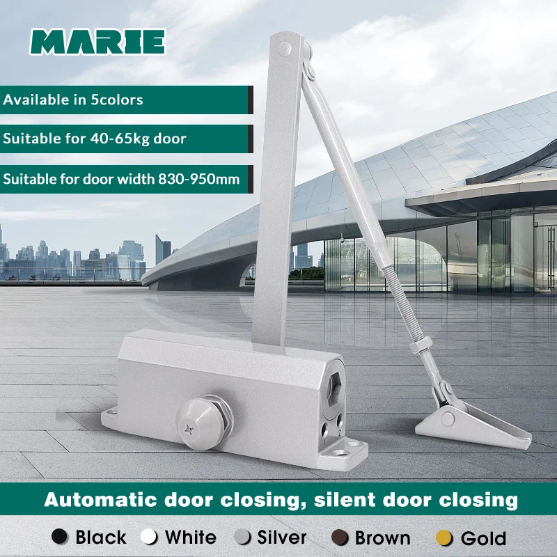 MARIE 1303 Silver Color Aluminum Alloy Door Closer 40kg-65kg Automatic Hydraulic Buffer Closing Spring | Обустройство дома