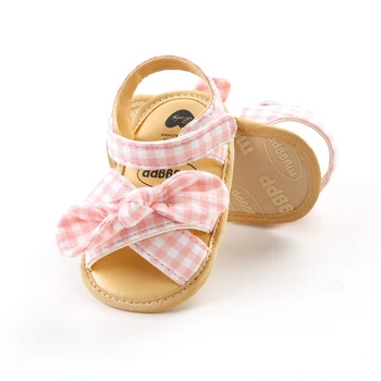 

New Fashion Baby Girls Shoes Bow Plaid Breathable Anti-Slip Summer Shoes Sandals Toddler Soft Soled Shoes 0-18M
