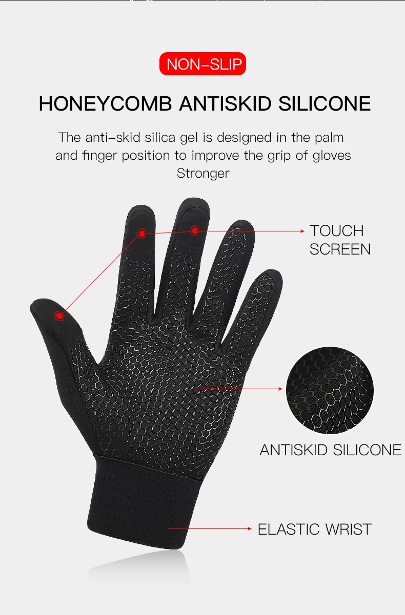 Winter Cycling Gloves With Wrist Support Touch Screen Bicycle Gloves Outdoor Sports Anti-slip Windproof Bike Full Finger Gloves