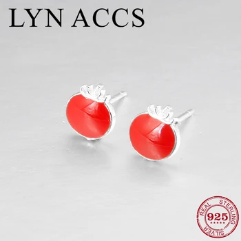 

Real 925 Sterling Silver Tomato red Enamel Studs Earrings Fine women Accessories luxury Design Party Jewelry Gift 2019 New