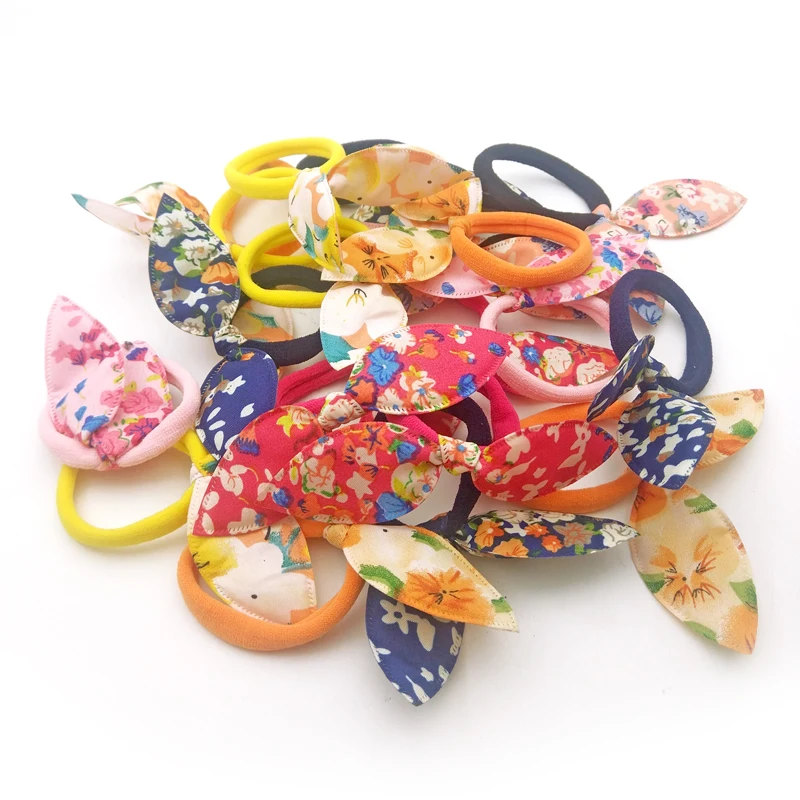 

Lot 10Pcs Random Elastic Hair Band Cute Flower Print Bow Rabbit Ears Headband Girl Ring Scrunchy Ponytail Holder Accessory