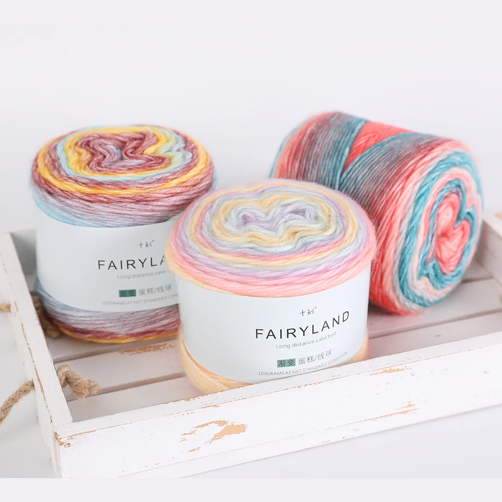 Gradient Cake Yarn Rainbow Autumn Winter Sweater Scarf Hat Hand Knitting Hook Bar Needle Medium Fine Wool Yarn 100g/Ball 4pcs