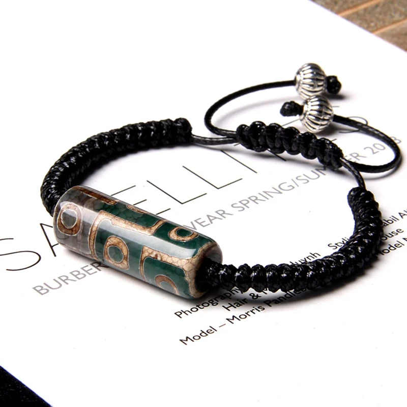 Energy Green Natural Tibetan Dzi Agates Charm Bracelets Adjustable Vintage Black Braided Bracelet Prayer Jewelry for Women Men | Украшения