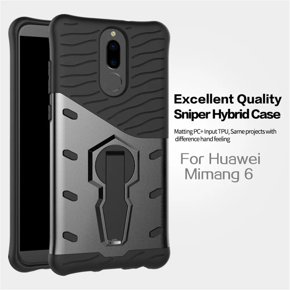 Чехол для Huawei Mate 10 Lite/Maimang 6 ударопрочный с подставкой 360 Вращение задняя крышка контрастный цвет Жесткий ПК