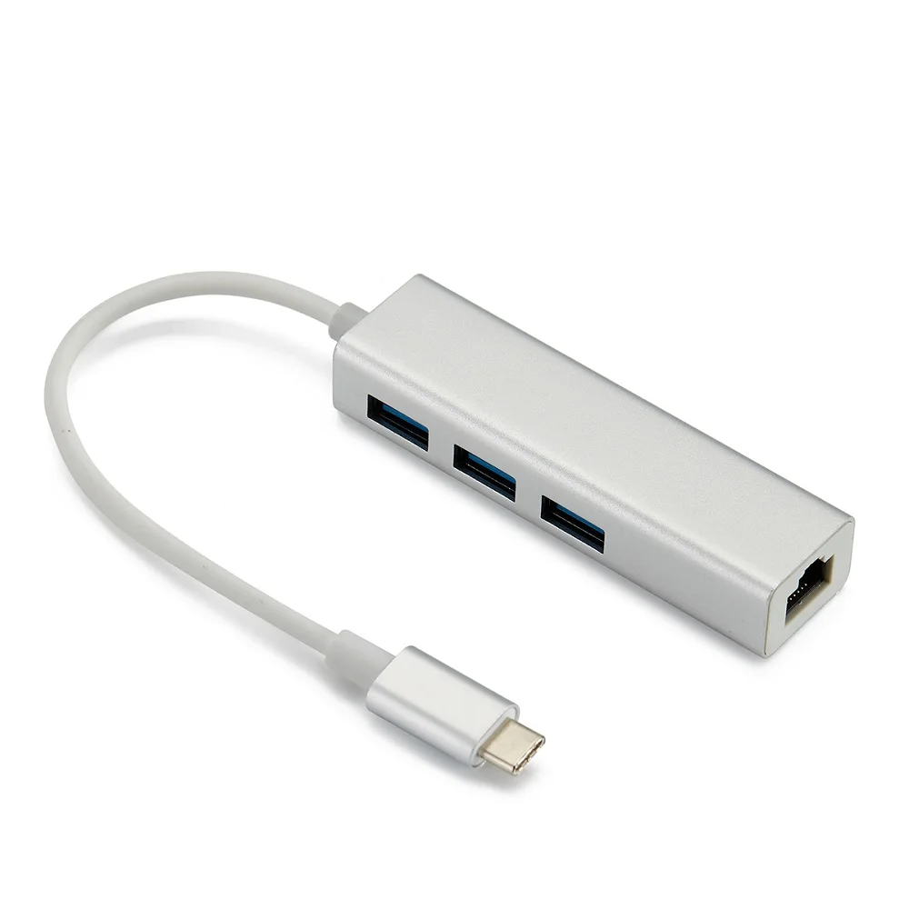 Usb-концентратор типа c к rj45 для кабеля ноутбука type c usb 3,1 гигабитная LAN RJ45 USB3.0 концентратор кабель для передачи данных - Цвет: Серебристый